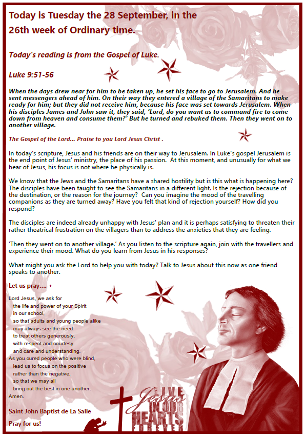 Daily Gospel Reading, a reflection and a prayer: TUESDAY 28/9/2021 Daily Gospel Reading, a reflection and a prayer: TUESDAY 28/9/2021